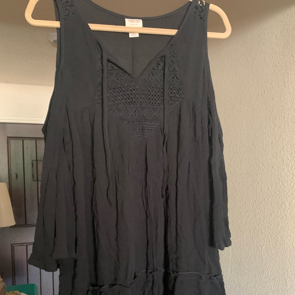 Hippie style ruffle black dress